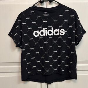 Adidas Black and White Patterned Tee. High low. Size S.